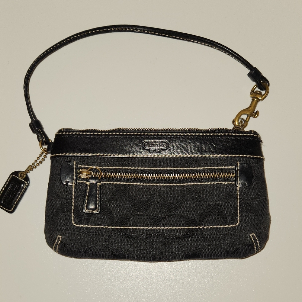 Coach Small Wristlet Clutch Black C Logo Jacquard Leather